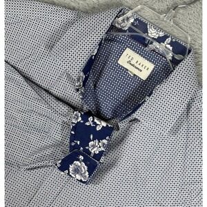 Ted Baker Shirt Mens 16.5 34/35 Blue Print Flip Cut Cuff Button Up Endurance